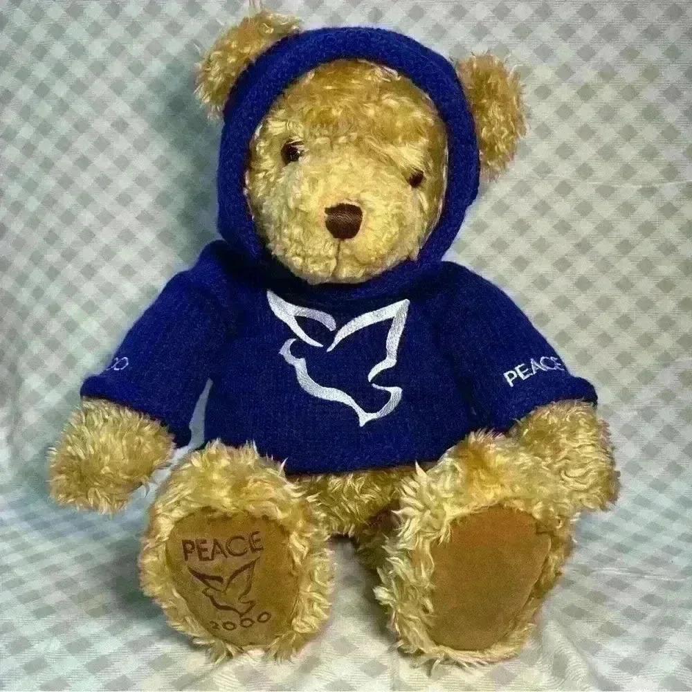 Vintage Gund Millennium Peace Teddy Bear 1999 Large Plush with Blue Sweater 25"